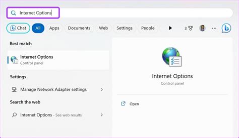 internet options menu settings