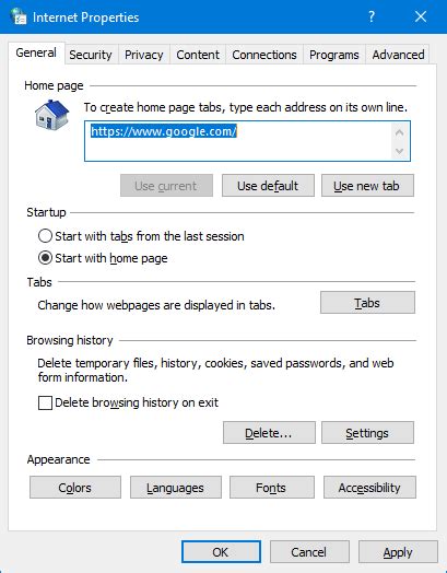 internet options settings windows 10 chrome