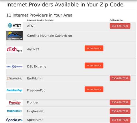 internet service options by zip code