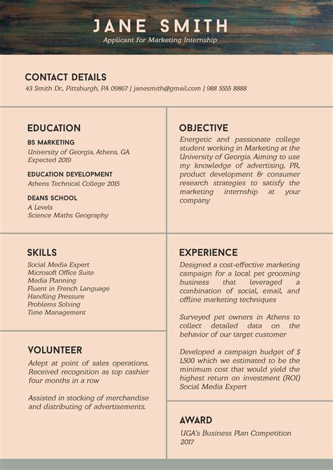 Internship Cv Template For Students With No Experience
