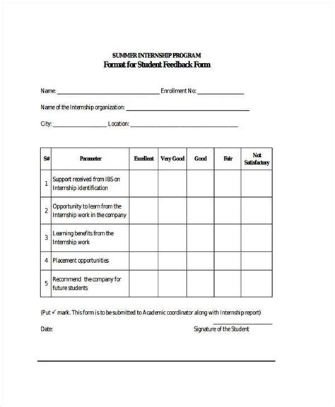 internship feedback examples for students