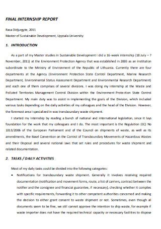 internship report introduction sample