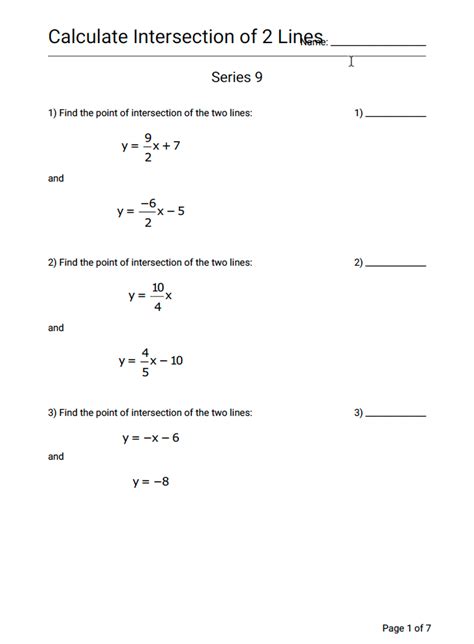 Intersection Math Worksheet
