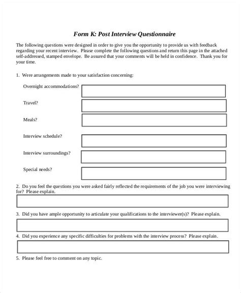 interview questionnaire in research example