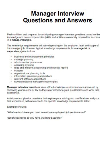 Sample Store Manager Interview Questions Download Printable PDF