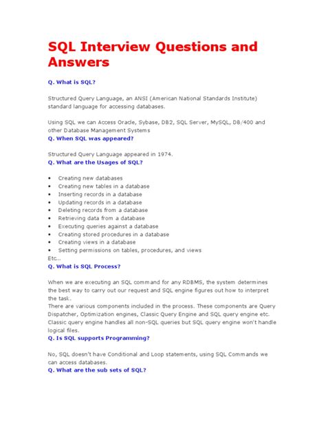 interview questions and answers for freshers sql