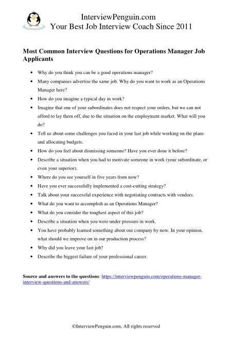interview questions and answers for operations manager position