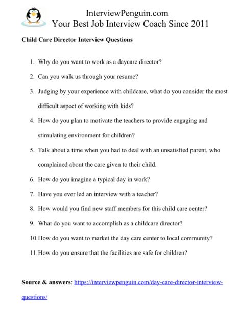 interview questions and answers in childcare