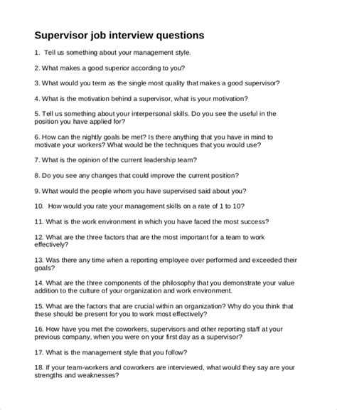 interview questions for a supervisor position