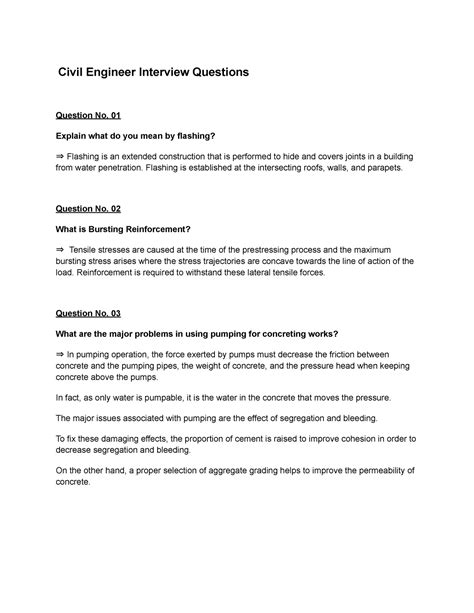 interview questions for civil engineering students
