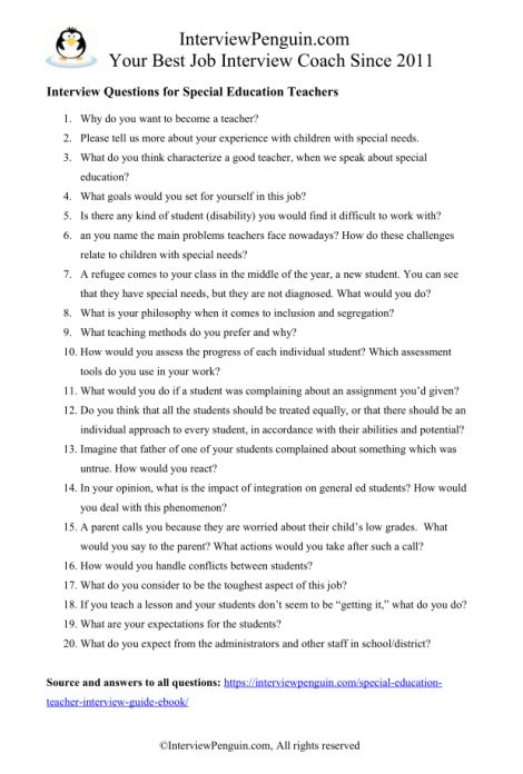 interview questions for teacher assistant special education