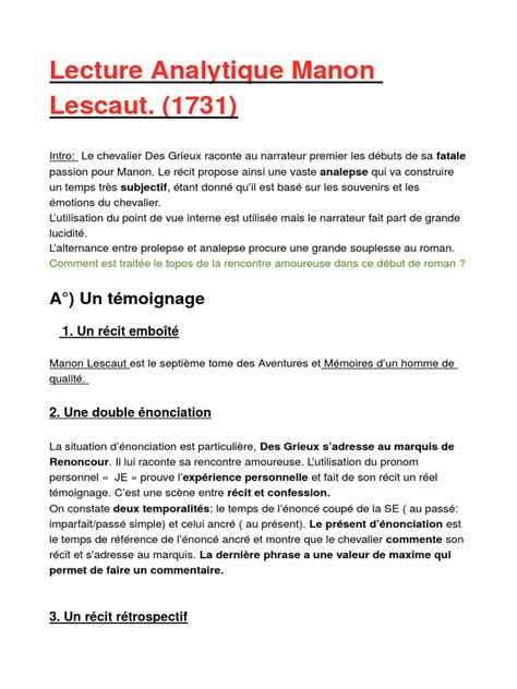 intro de commentaire manon lescaut