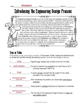 introducing the engineering design process worksheet answer key pdf