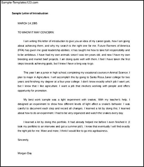 introduction letter examples for students