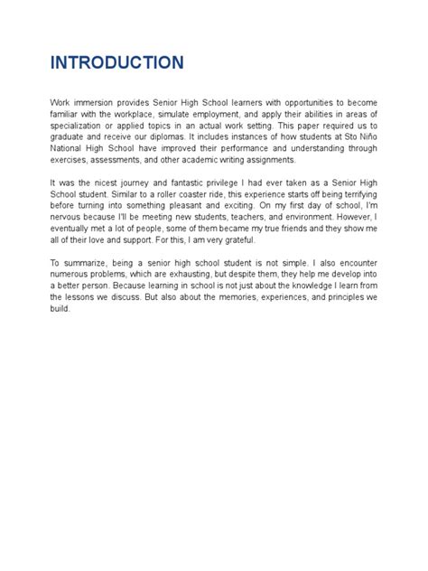 introduction of work immersion sample