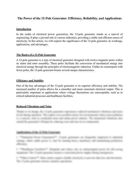 Introduction to Pole Generator Technology