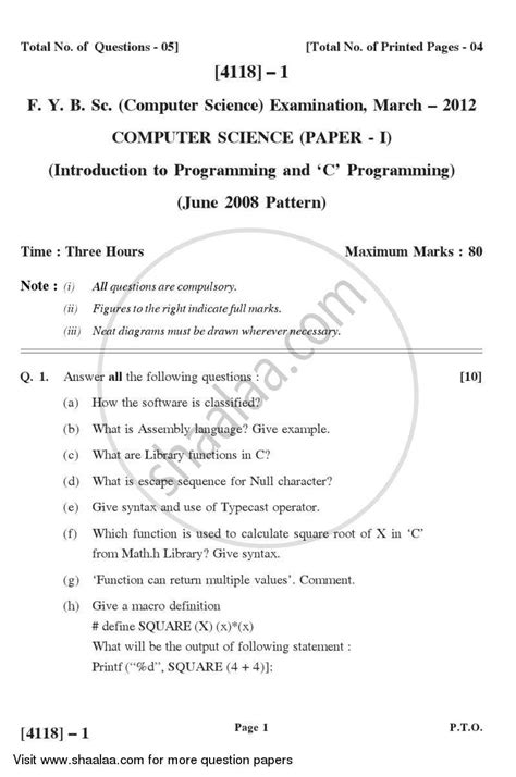 introduction to c programming question paper with solutions pdf