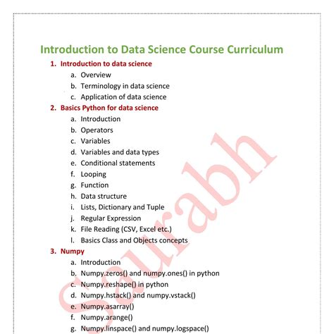 introduction to data science syllabus pdf