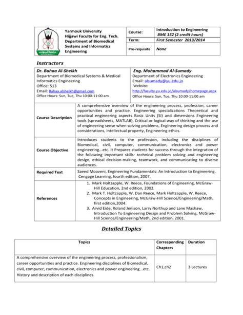 introduction to engineering syllabus