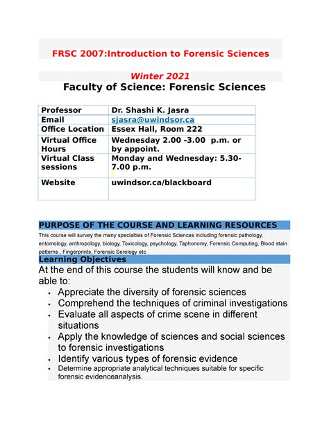 introduction to forensic science syllabus