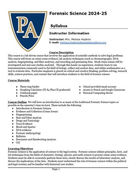 introduction to forensic science syllabus pdf