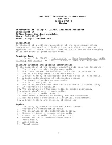introduction to mass media syllabus