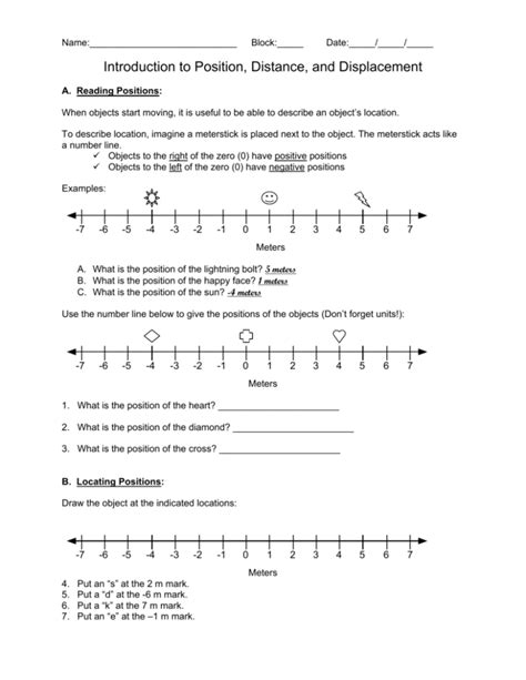 introduction to position distance and displacement worksheet answers