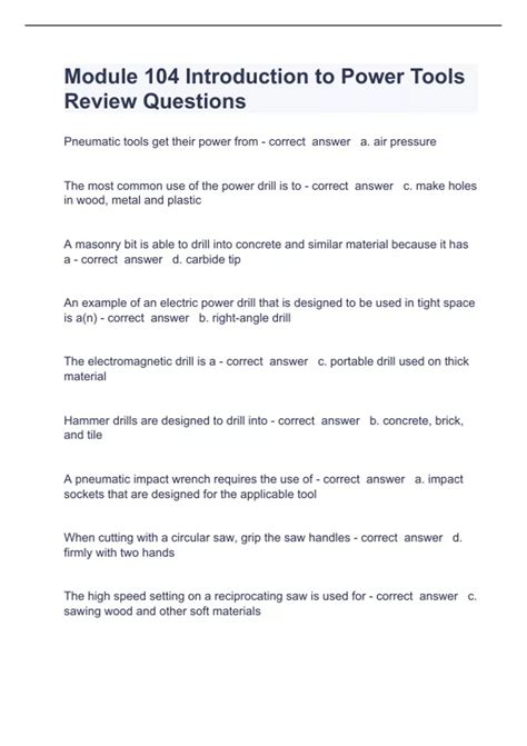 Introduction To Power Tools Review Questions