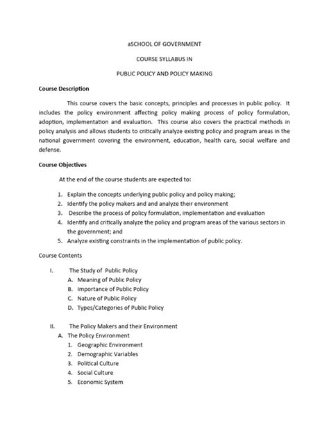introduction to public policy syllabus du