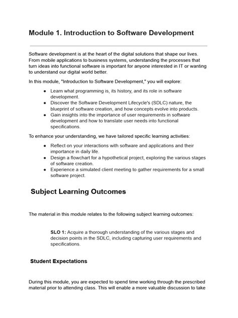 introduction to software development pdf notes