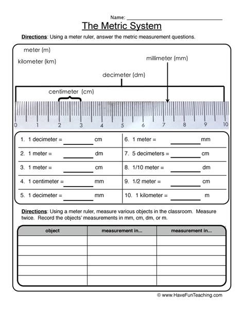 Introduction To The Metric System Worksheet Answer Key