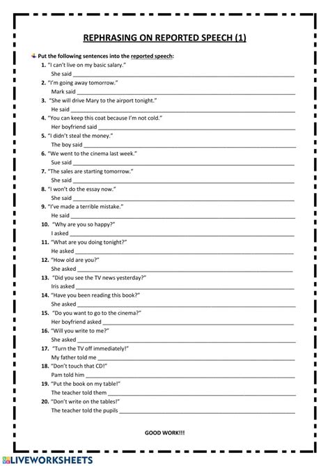 introductory verbs reported speech exercises advanced