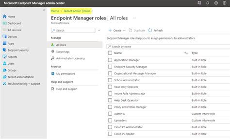 intune rbac permissions