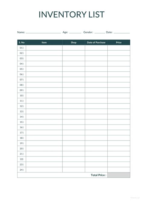 Business Inventory Template Free Printable Templates