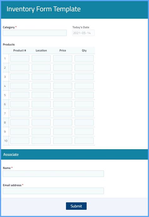 Inventory Form Template Html
