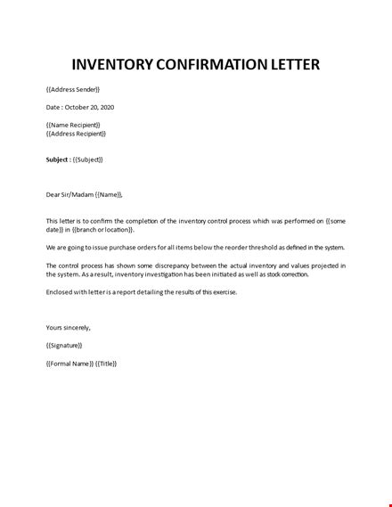 Inventory Letter Format