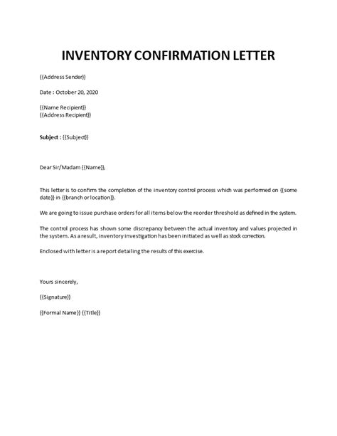 Inventory Letter Sample