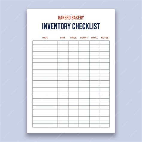 Inventory List Bakery