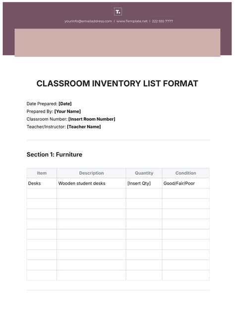 Inventory List For A Classroom