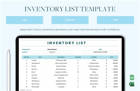 inventory list template google docs