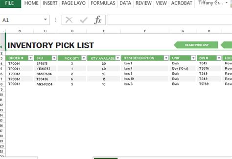 Inventory Pick List Excel
