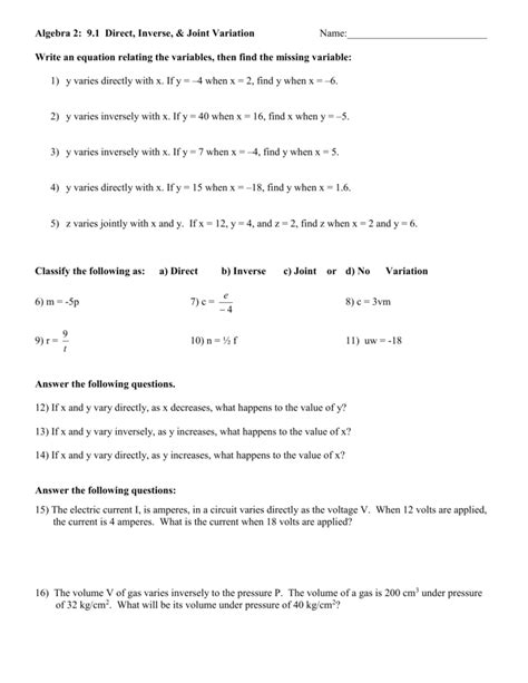 30 Direct and Inverse Variation Worksheet Education Template