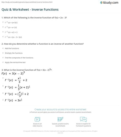 inverse function practice problems