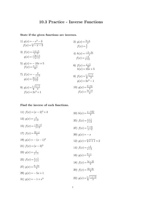 inverse function practice problems pdf