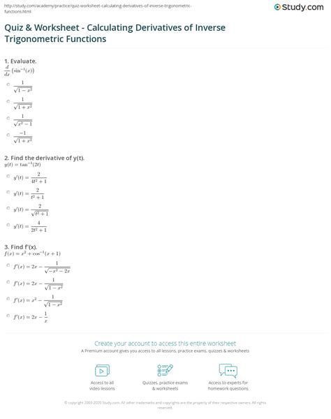 inverse trig derivatives practice problems