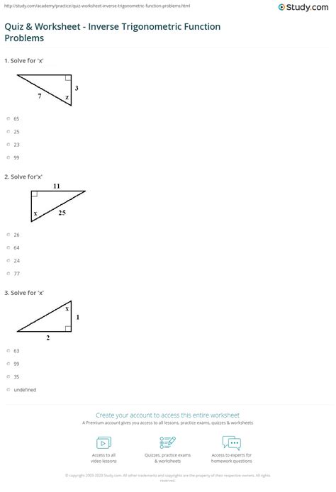 Inverse Trig Functions Practice Worksheet