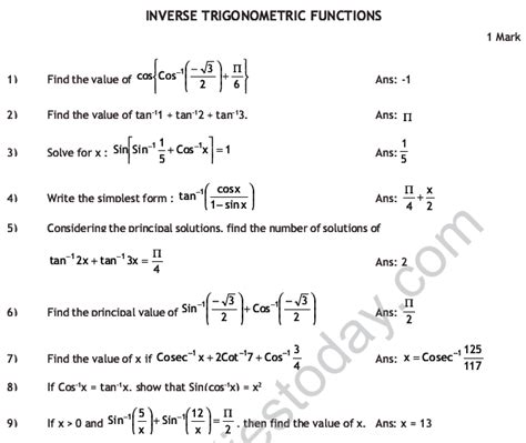 inverse trigonometric functions questions pdf