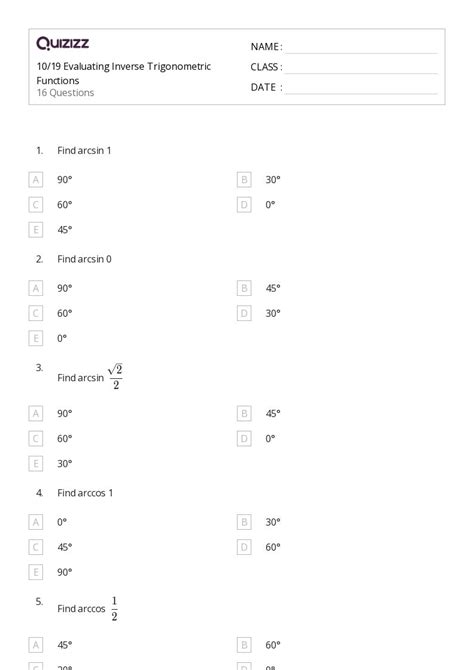 Inverse Trigonometric Functions Quizizz