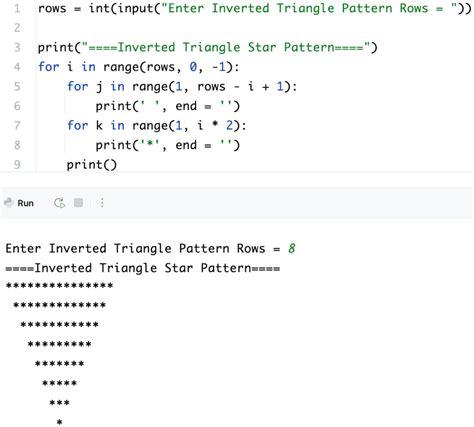 inverted triangle pattern program in python