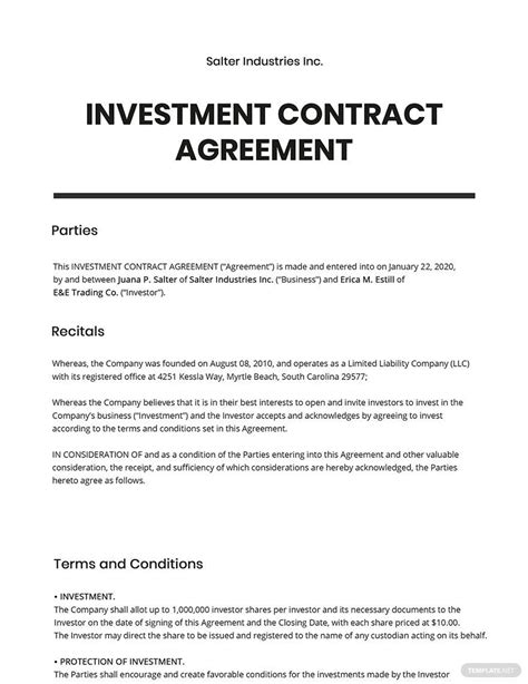 5+ Investment Contract Templates Word Excel PDF Formats
